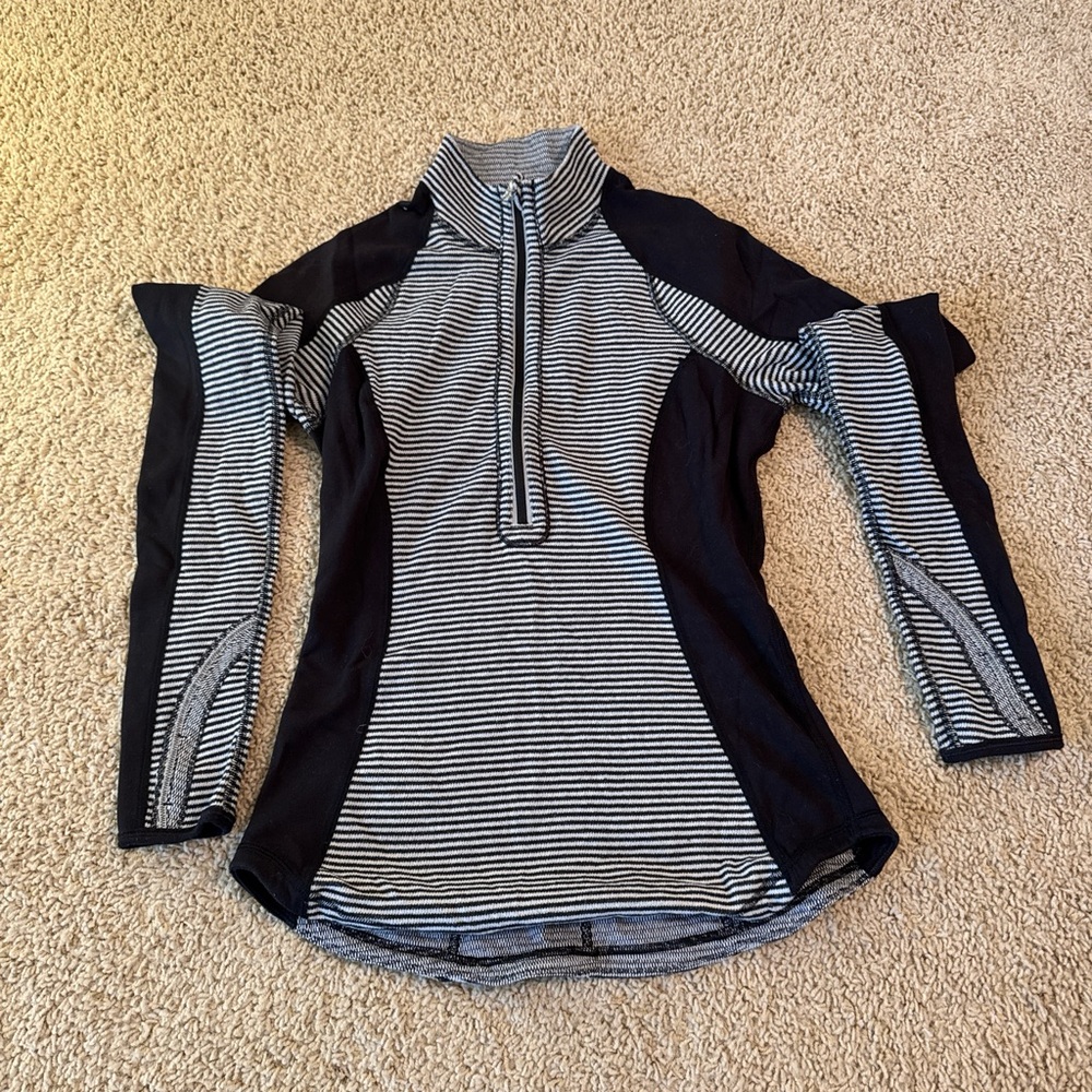 Striped Black and Gray Lululemon Quarter-Zip Pullover